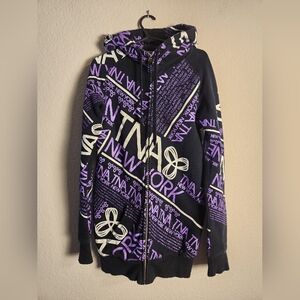 Aritzia TNA Zip-up hoodie all-over graphic print super long fit size XXS